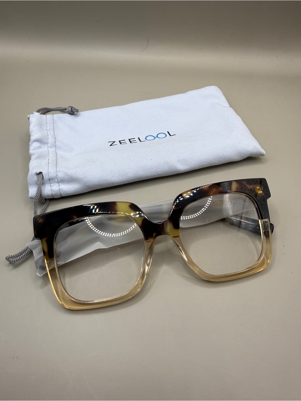 ZEELOOL Tortoise Gradient Square Glasses - Brown/Beige, No prescription